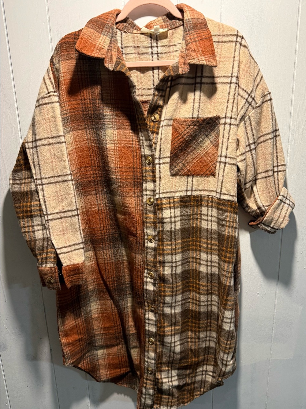 Rust & Cream Plaid Button-Up Shacket